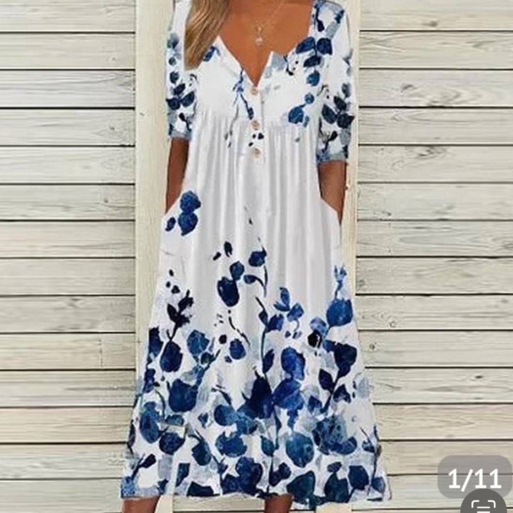 Klynu white and blue floral dress. Size XXL. NWT